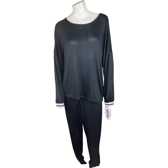MUK LUKS Butterknit Crew Neck and Jogger Lounge Set Black 1X Comfort Pockets - Picture 5 of 16